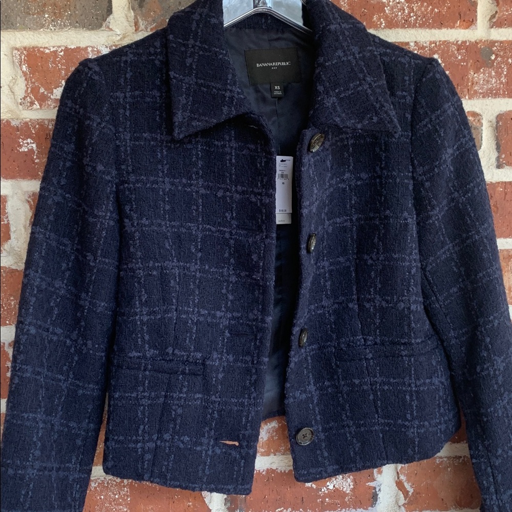 Banana Republic Factory Women’s Navy Plaid Cropped Jacket NWT XS‎